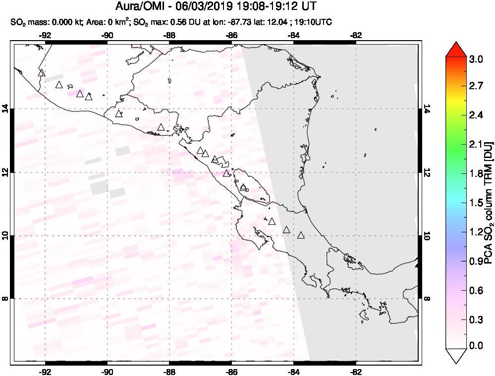 A sulfur dioxide image over Central America on Jun 03, 2019.