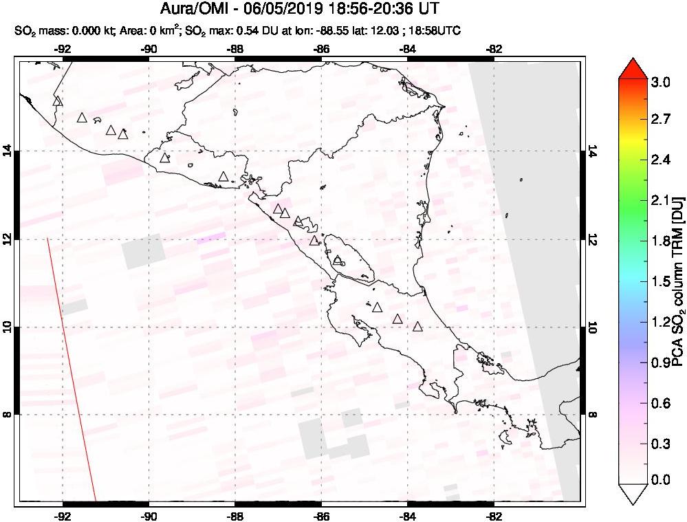 A sulfur dioxide image over Central America on Jun 05, 2019.