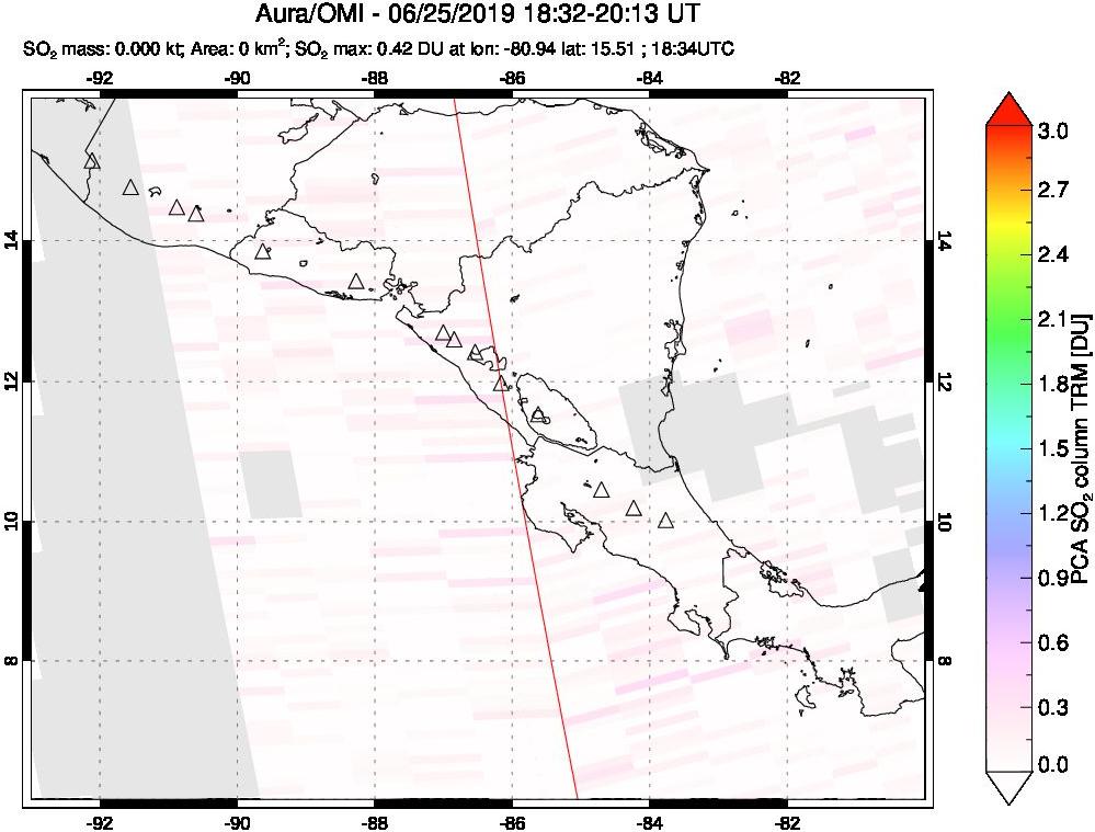A sulfur dioxide image over Central America on Jun 25, 2019.