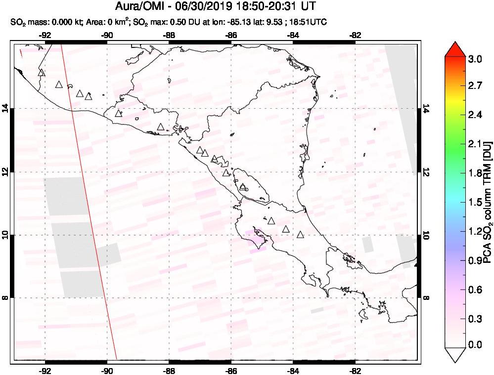 A sulfur dioxide image over Central America on Jun 30, 2019.