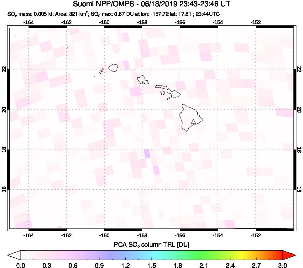 A sulfur dioxide image over Hawaii, USA on Jun 18, 2019.
