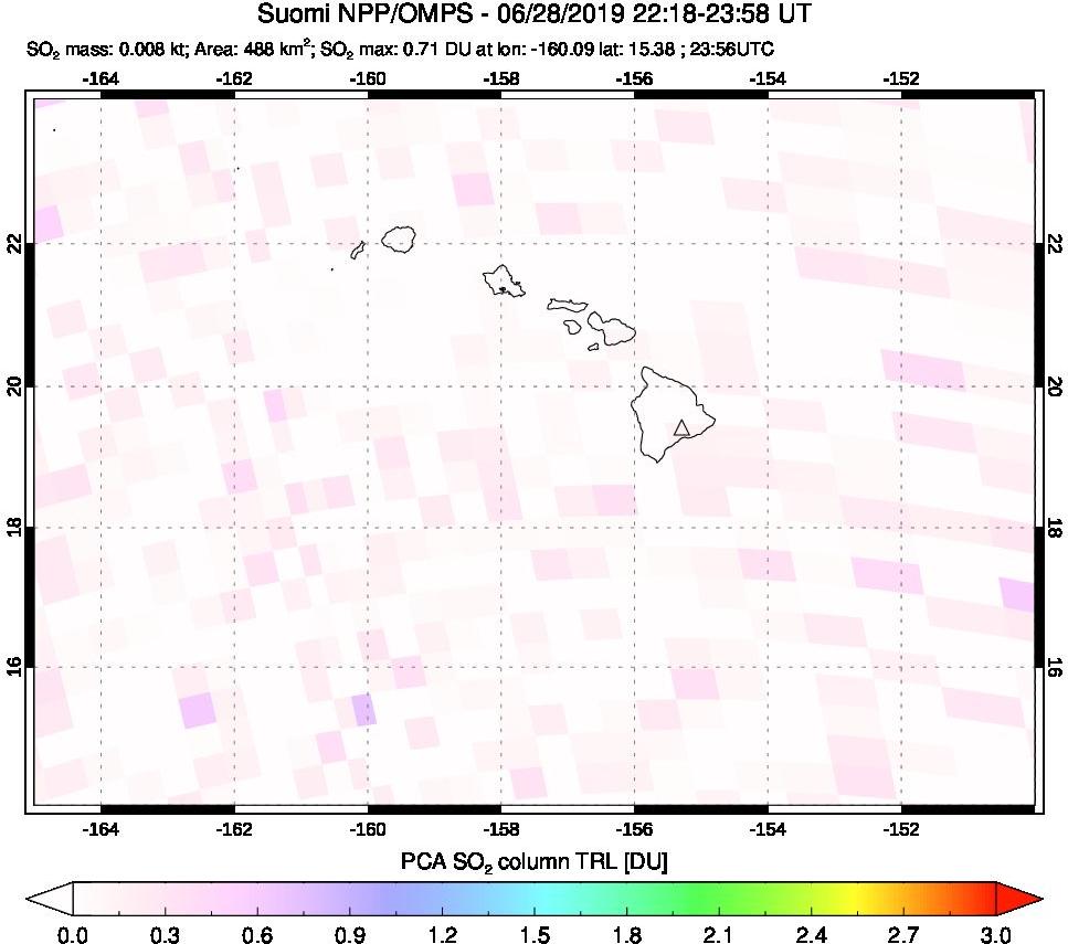 A sulfur dioxide image over Hawaii, USA on Jun 28, 2019.