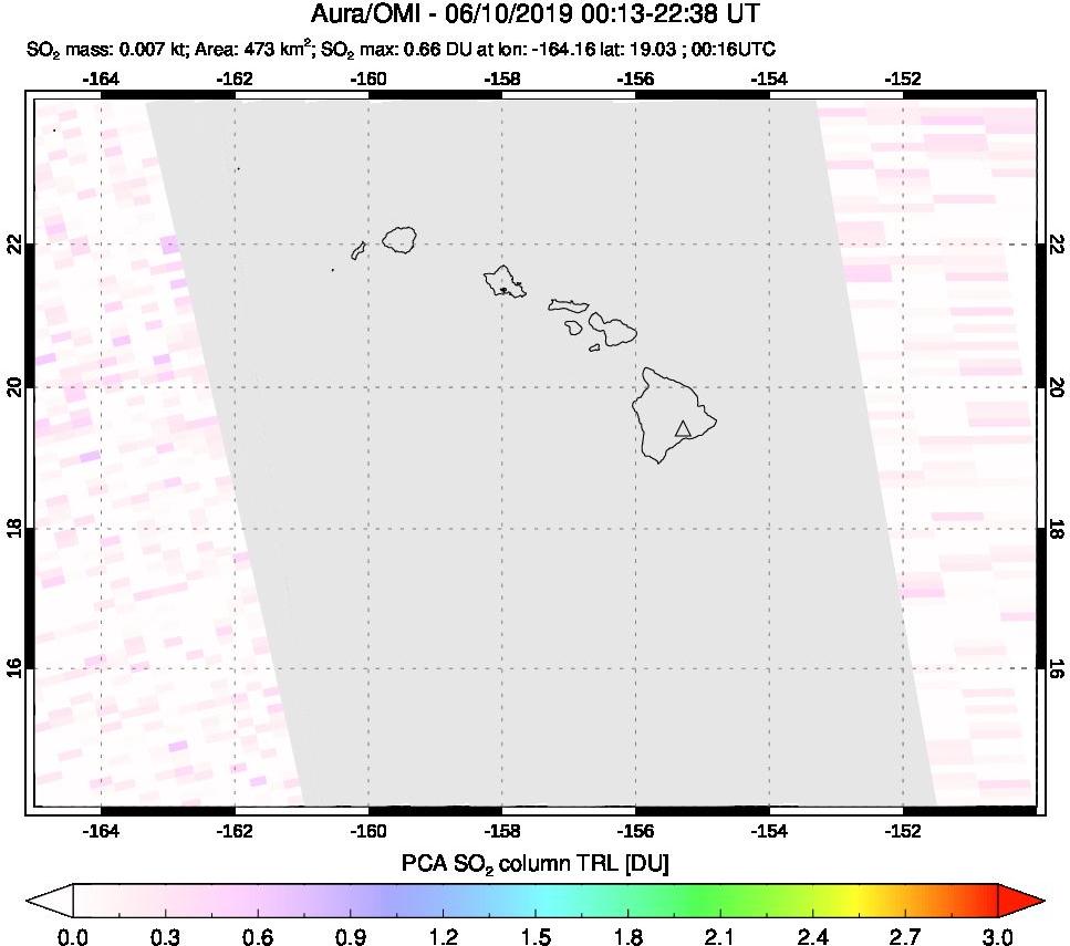 A sulfur dioxide image over Hawaii, USA on Jun 10, 2019.