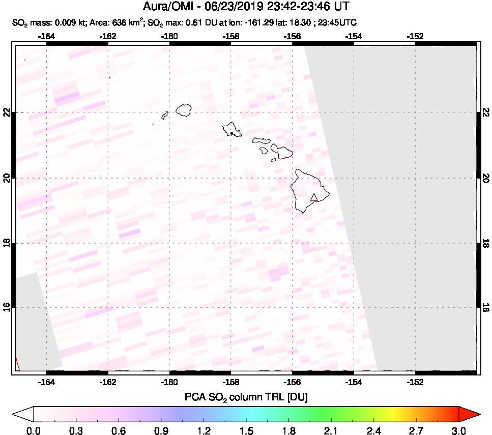 A sulfur dioxide image over Hawaii, USA on Jun 23, 2019.