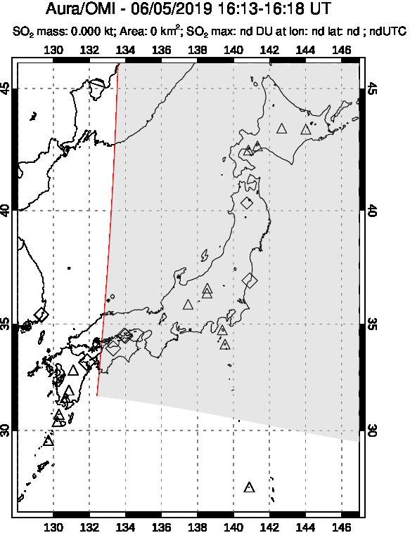 A sulfur dioxide image over Japan on Jun 05, 2019.