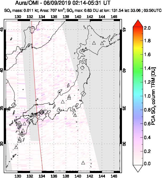 A sulfur dioxide image over Japan on Jun 09, 2019.
