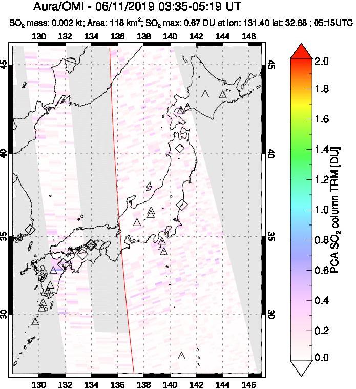 A sulfur dioxide image over Japan on Jun 11, 2019.