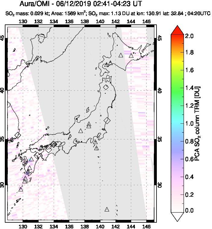 A sulfur dioxide image over Japan on Jun 12, 2019.