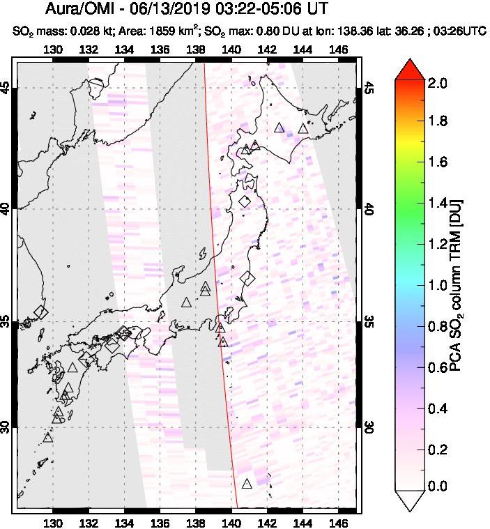 A sulfur dioxide image over Japan on Jun 13, 2019.