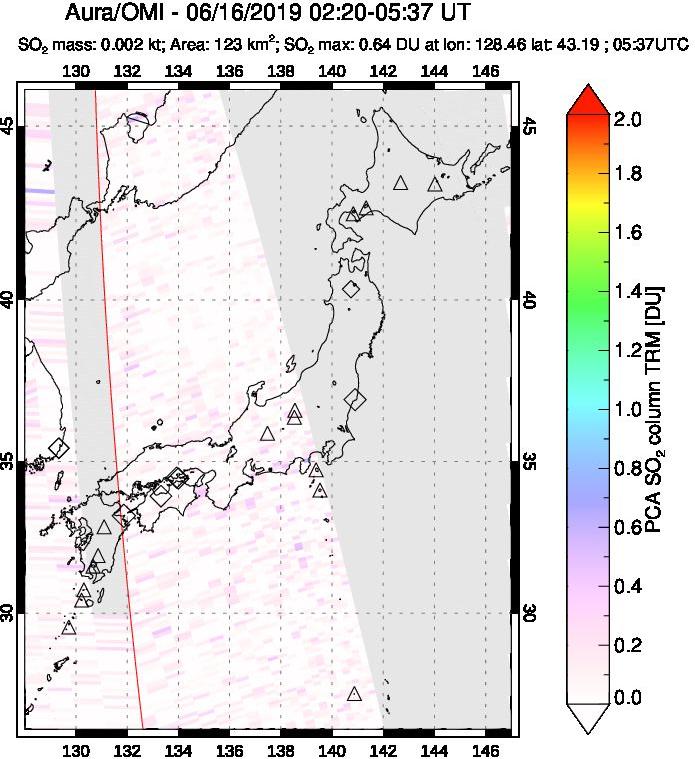 A sulfur dioxide image over Japan on Jun 16, 2019.