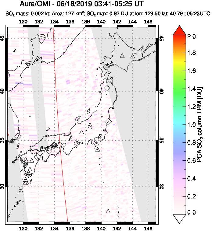 A sulfur dioxide image over Japan on Jun 18, 2019.