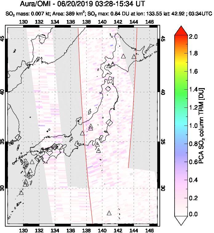 A sulfur dioxide image over Japan on Jun 20, 2019.