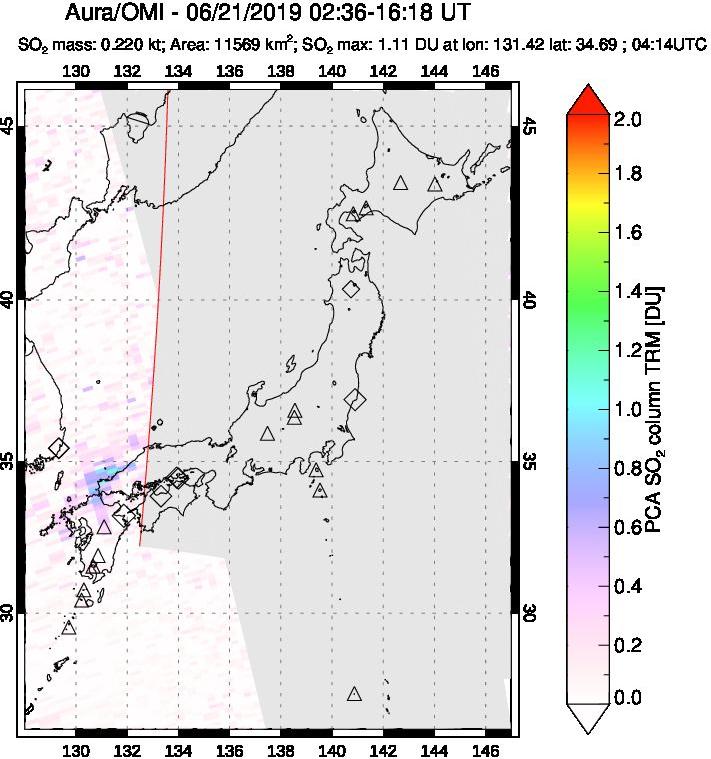 A sulfur dioxide image over Japan on Jun 21, 2019.