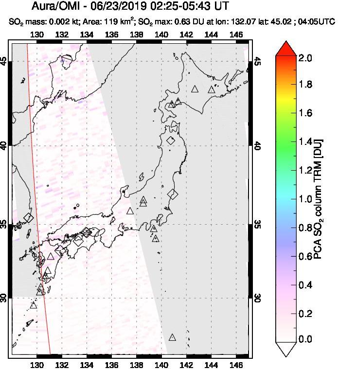 A sulfur dioxide image over Japan on Jun 23, 2019.