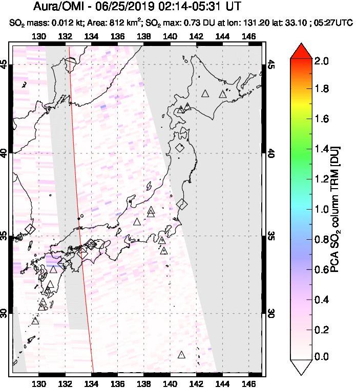 A sulfur dioxide image over Japan on Jun 25, 2019.