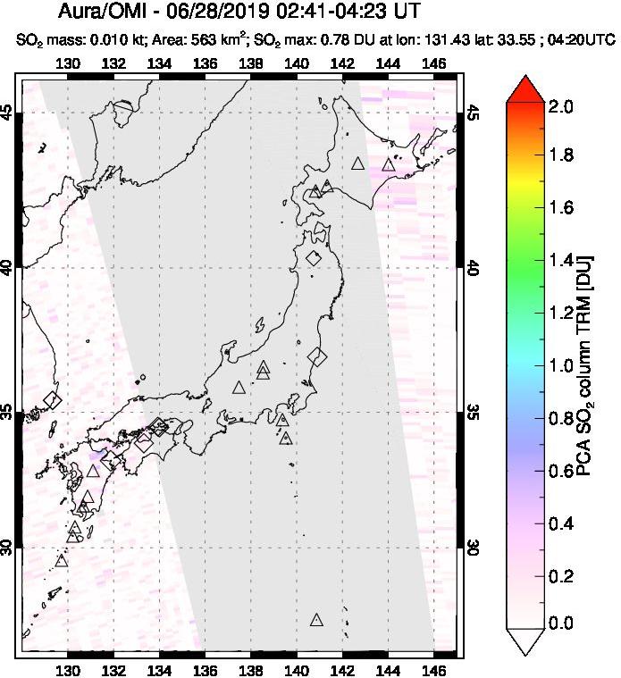 A sulfur dioxide image over Japan on Jun 28, 2019.