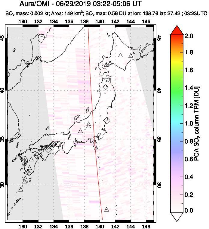 A sulfur dioxide image over Japan on Jun 29, 2019.