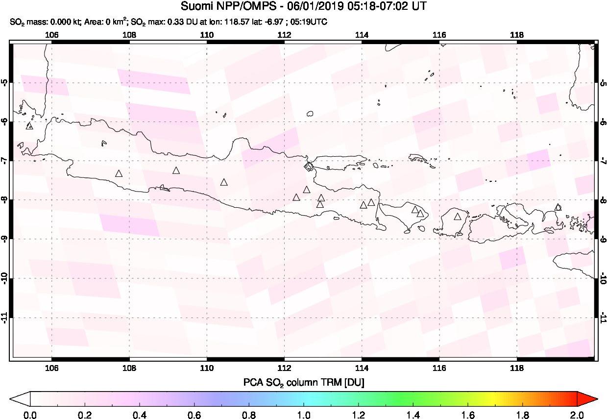 A sulfur dioxide image over Java, Indonesia on Jun 01, 2019.