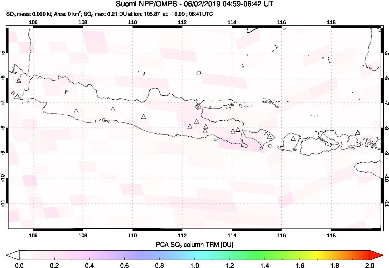 A sulfur dioxide image over Java, Indonesia on Jun 02, 2019.