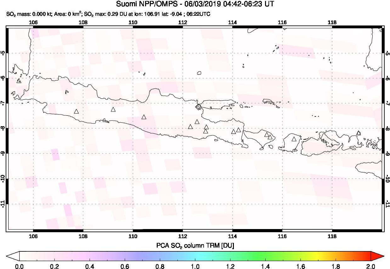 A sulfur dioxide image over Java, Indonesia on Jun 03, 2019.