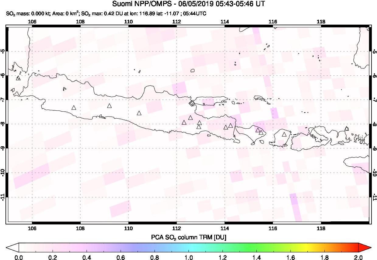 A sulfur dioxide image over Java, Indonesia on Jun 05, 2019.