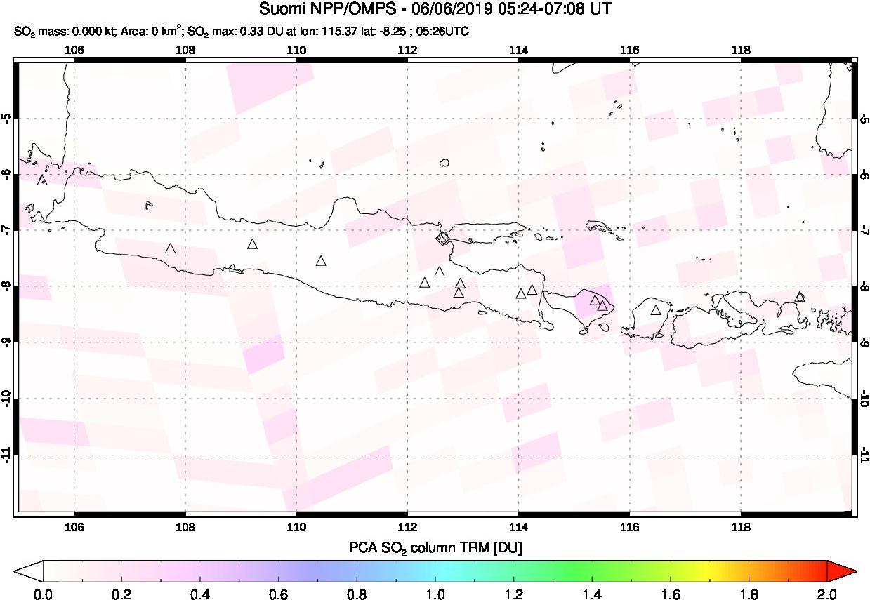 A sulfur dioxide image over Java, Indonesia on Jun 06, 2019.