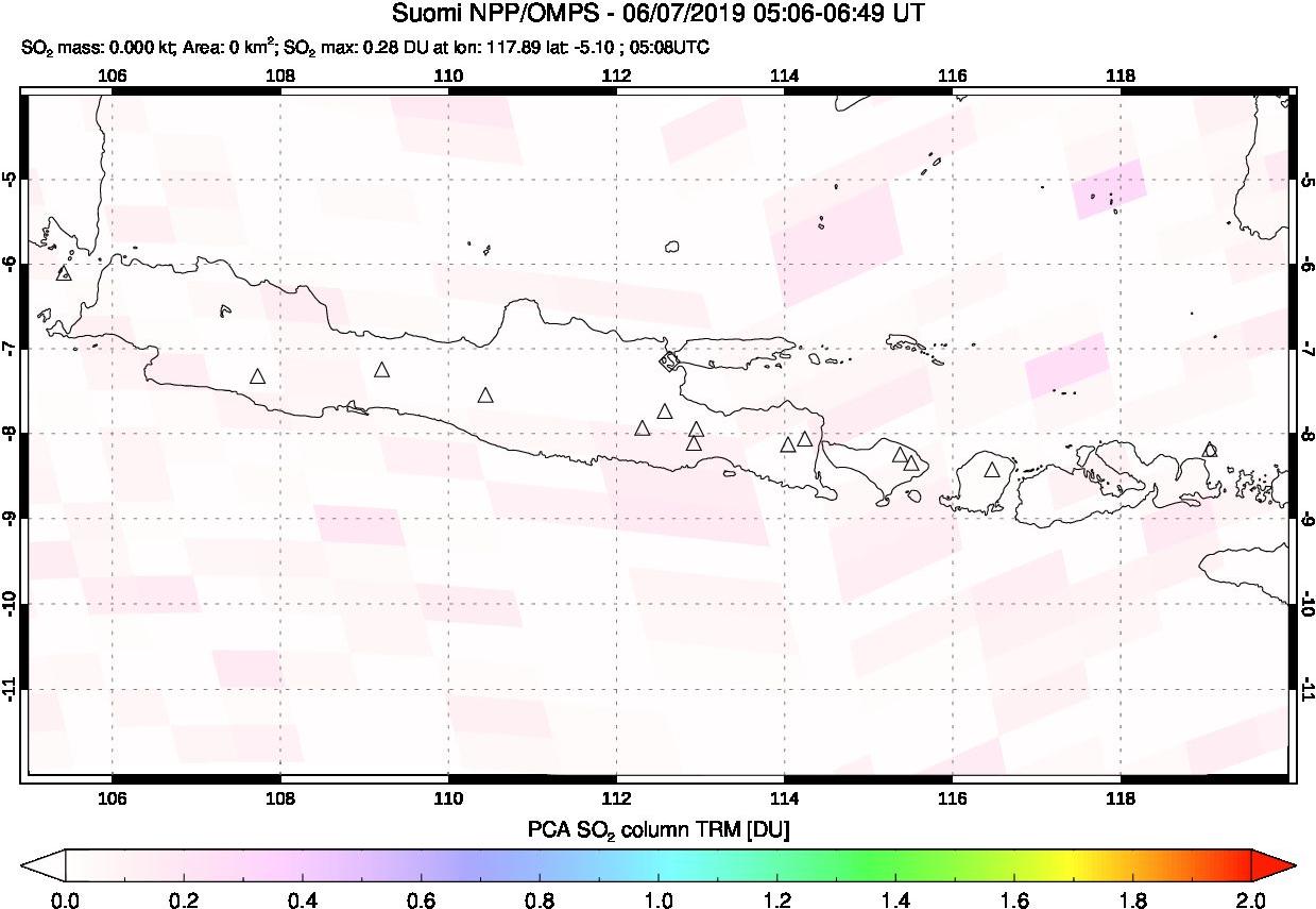A sulfur dioxide image over Java, Indonesia on Jun 07, 2019.