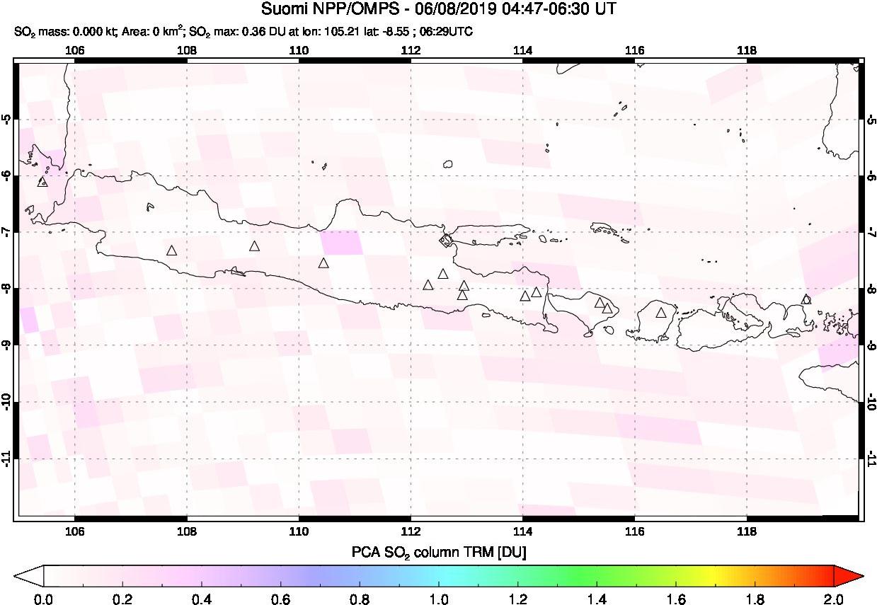 A sulfur dioxide image over Java, Indonesia on Jun 08, 2019.