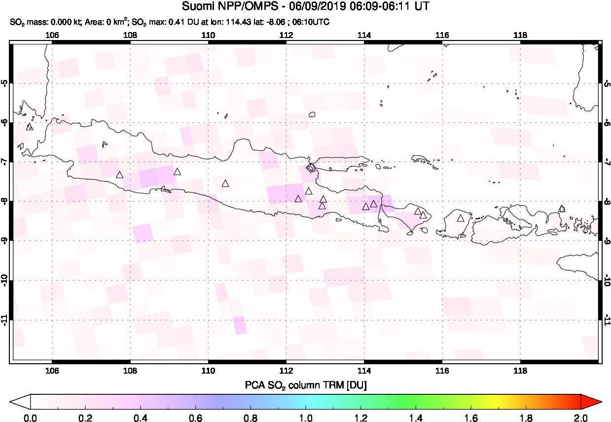 A sulfur dioxide image over Java, Indonesia on Jun 09, 2019.