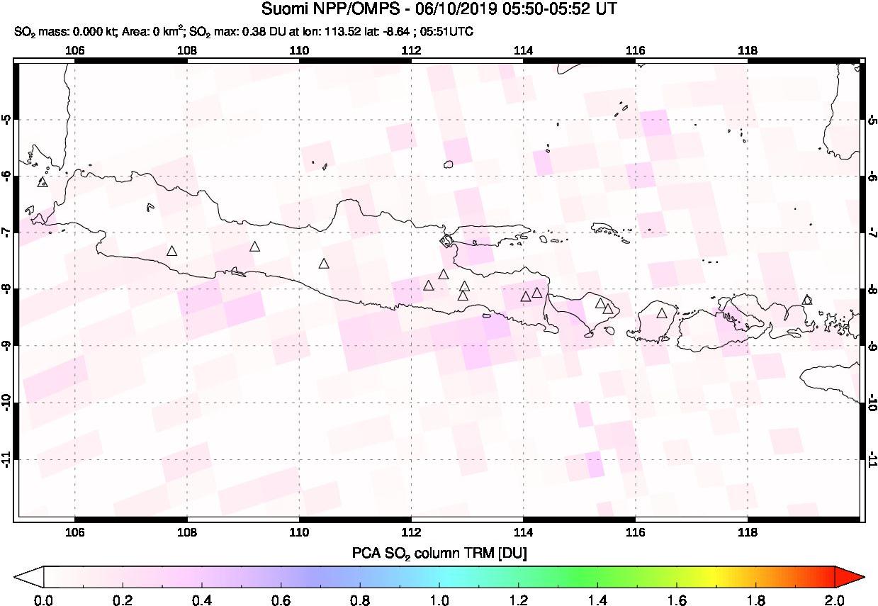A sulfur dioxide image over Java, Indonesia on Jun 10, 2019.