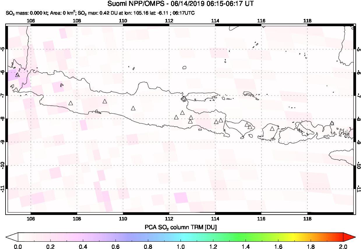 A sulfur dioxide image over Java, Indonesia on Jun 14, 2019.