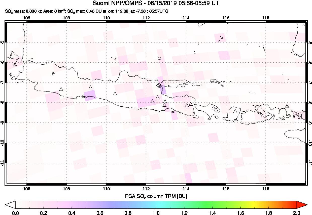 A sulfur dioxide image over Java, Indonesia on Jun 15, 2019.