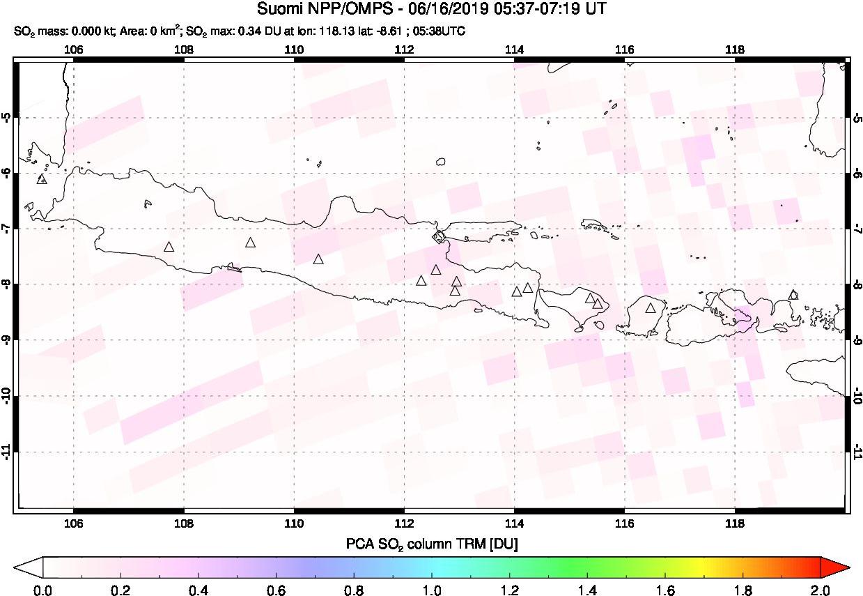 A sulfur dioxide image over Java, Indonesia on Jun 16, 2019.