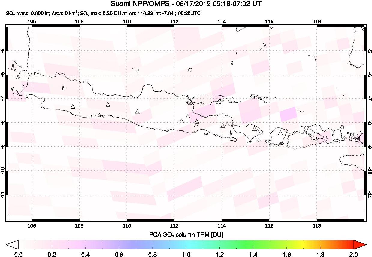A sulfur dioxide image over Java, Indonesia on Jun 17, 2019.