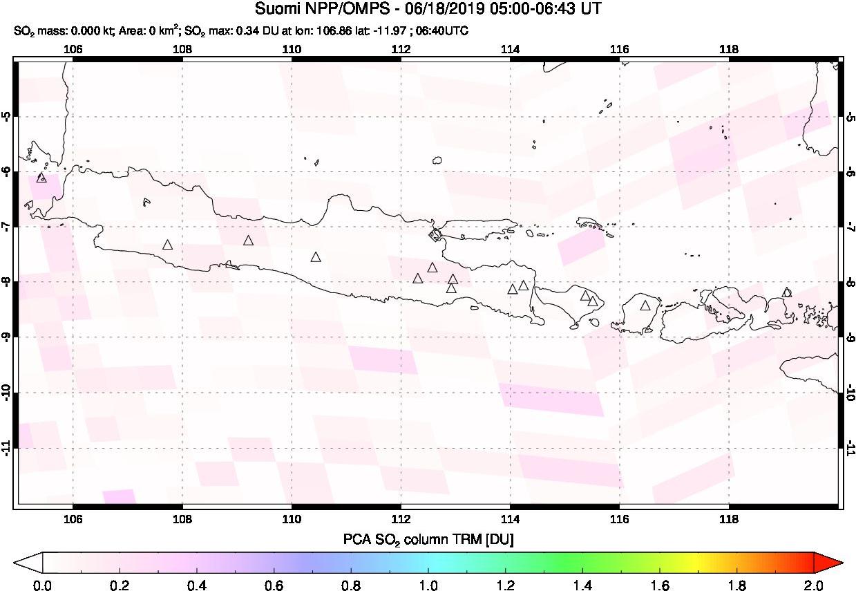 A sulfur dioxide image over Java, Indonesia on Jun 18, 2019.