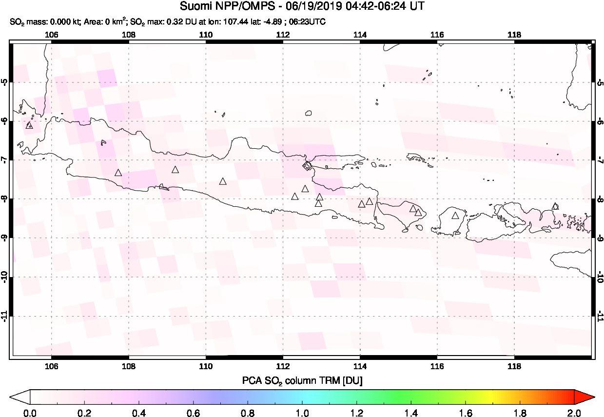 A sulfur dioxide image over Java, Indonesia on Jun 19, 2019.