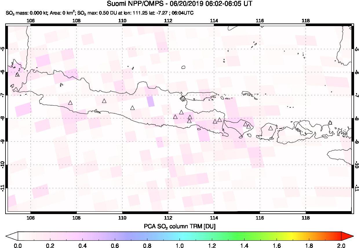 A sulfur dioxide image over Java, Indonesia on Jun 20, 2019.