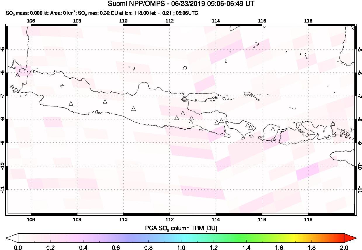 A sulfur dioxide image over Java, Indonesia on Jun 23, 2019.