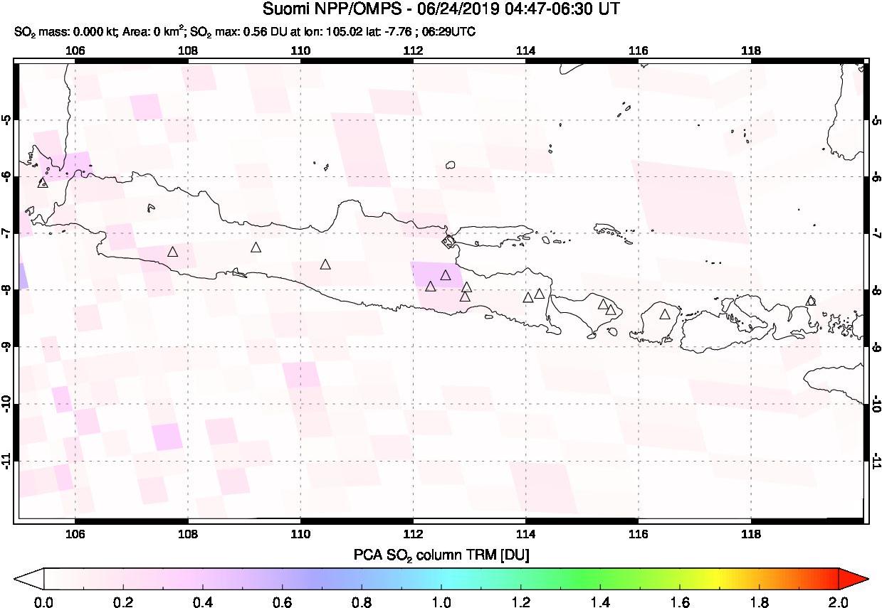 A sulfur dioxide image over Java, Indonesia on Jun 24, 2019.