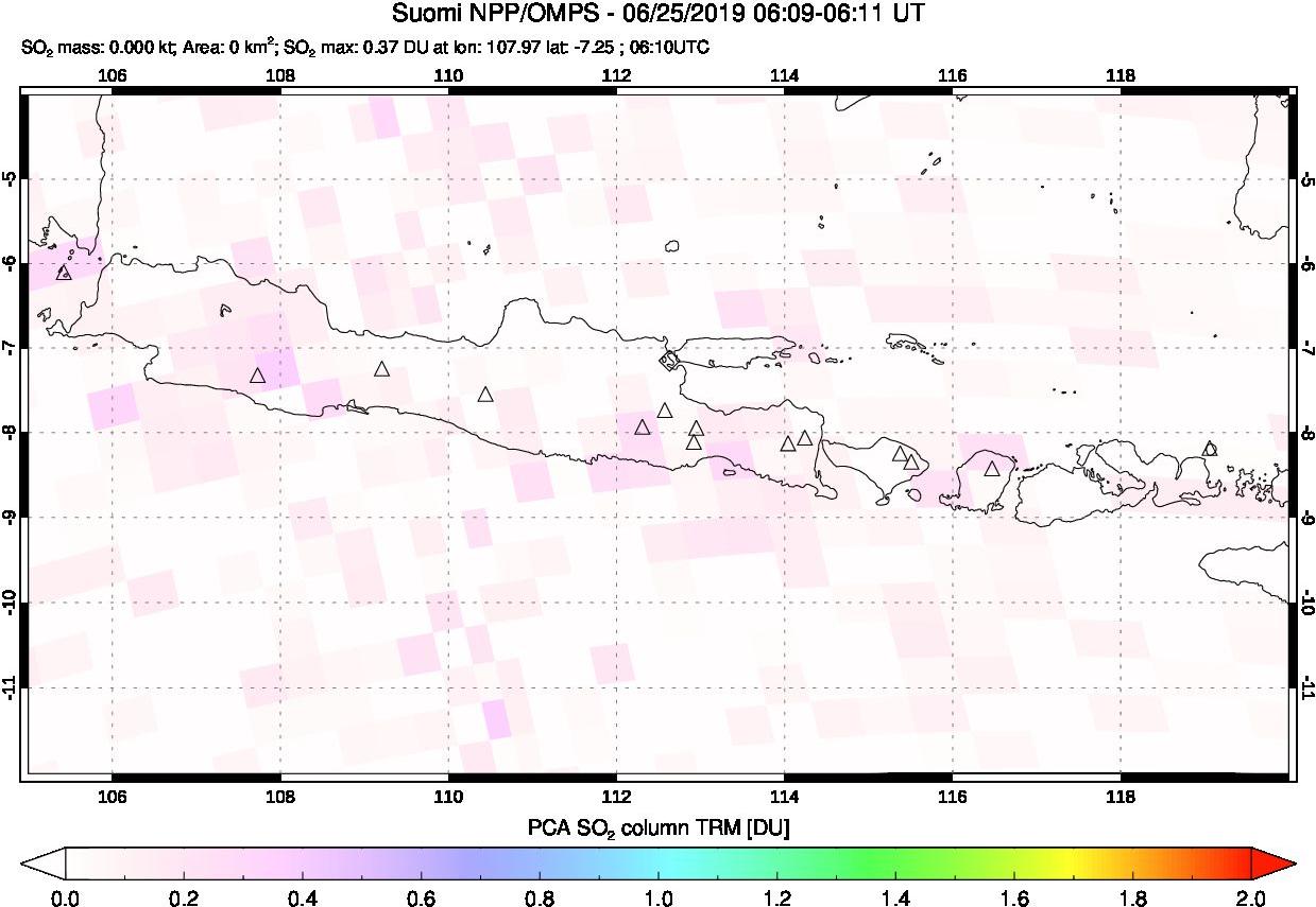 A sulfur dioxide image over Java, Indonesia on Jun 25, 2019.