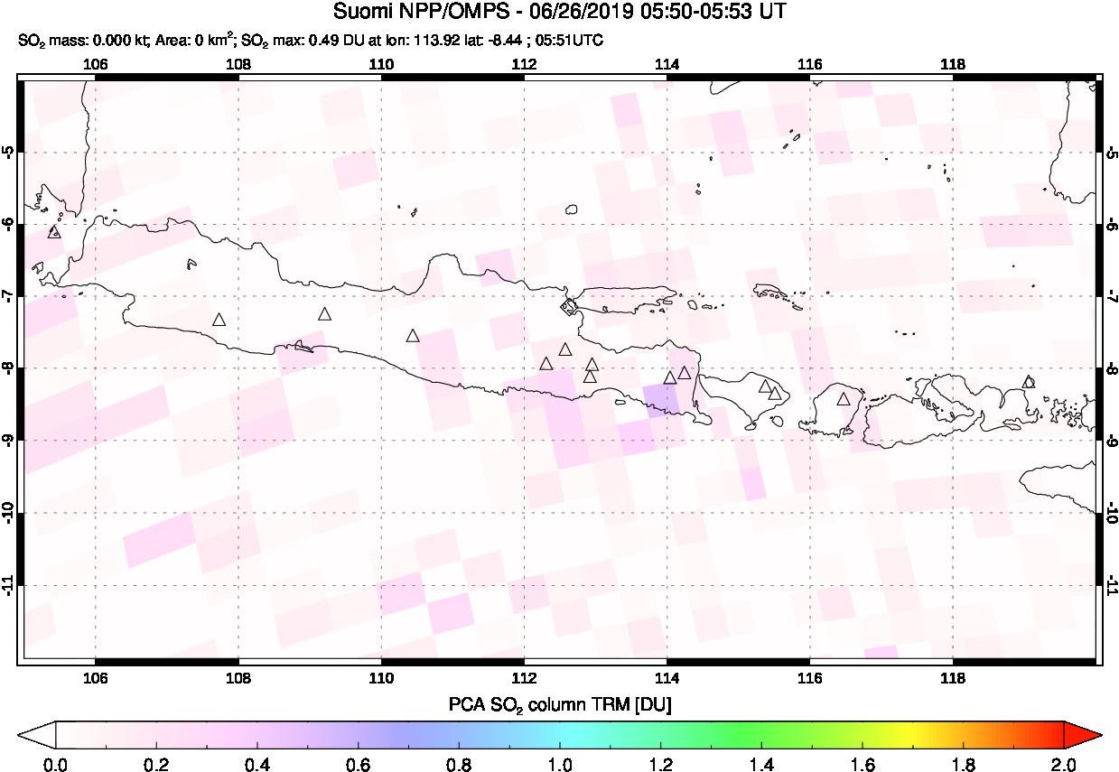 A sulfur dioxide image over Java, Indonesia on Jun 26, 2019.