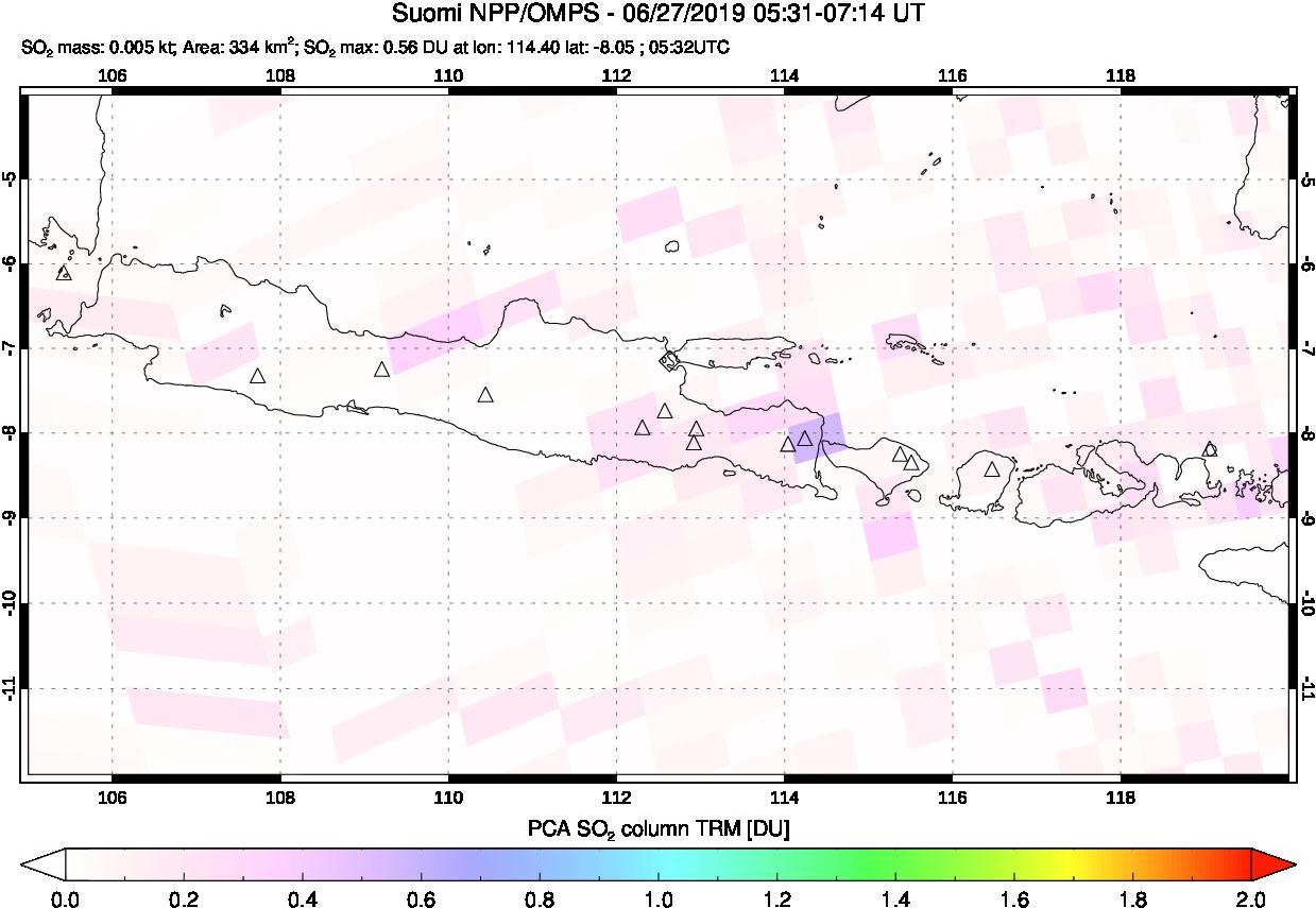 A sulfur dioxide image over Java, Indonesia on Jun 27, 2019.