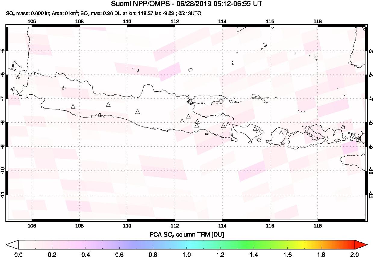 A sulfur dioxide image over Java, Indonesia on Jun 28, 2019.
