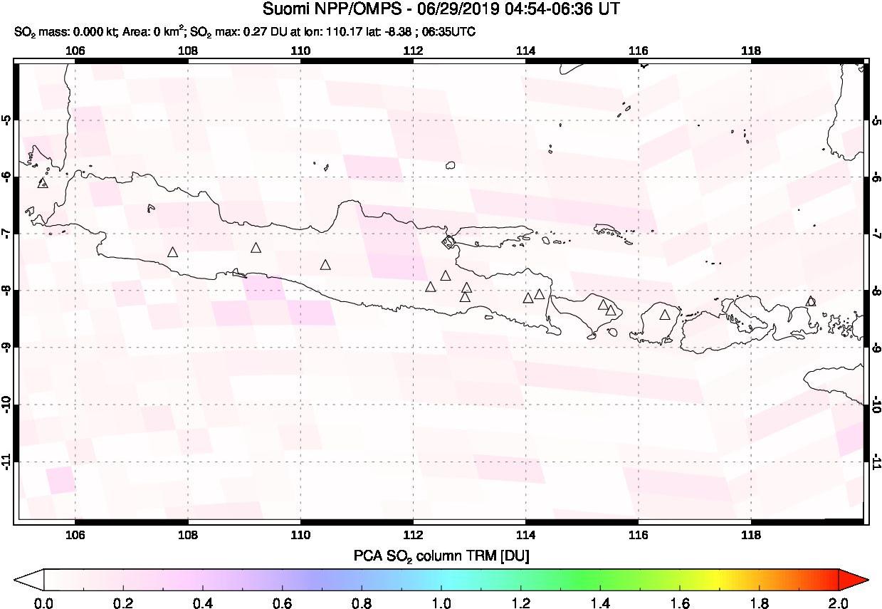 A sulfur dioxide image over Java, Indonesia on Jun 29, 2019.