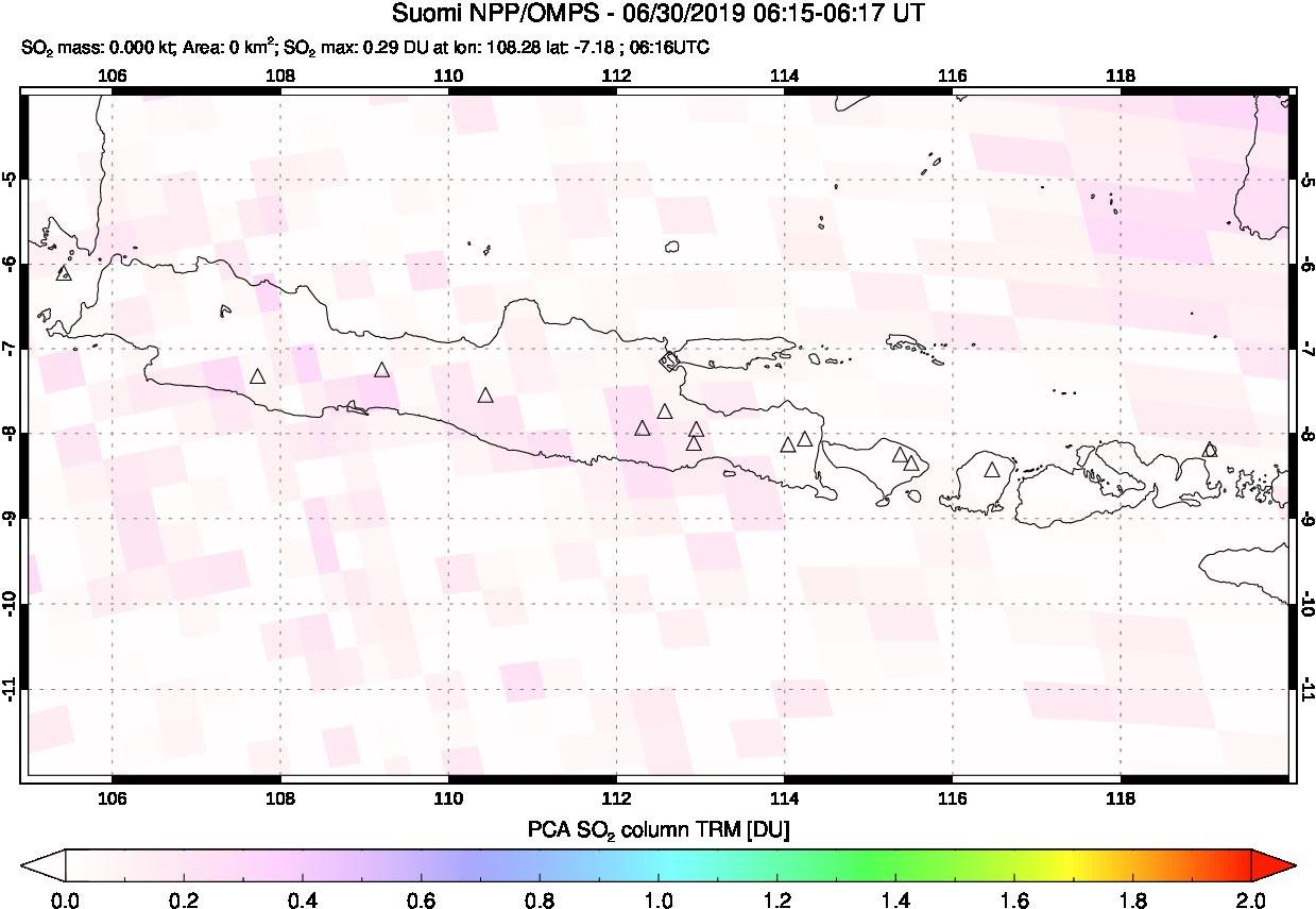 A sulfur dioxide image over Java, Indonesia on Jun 30, 2019.