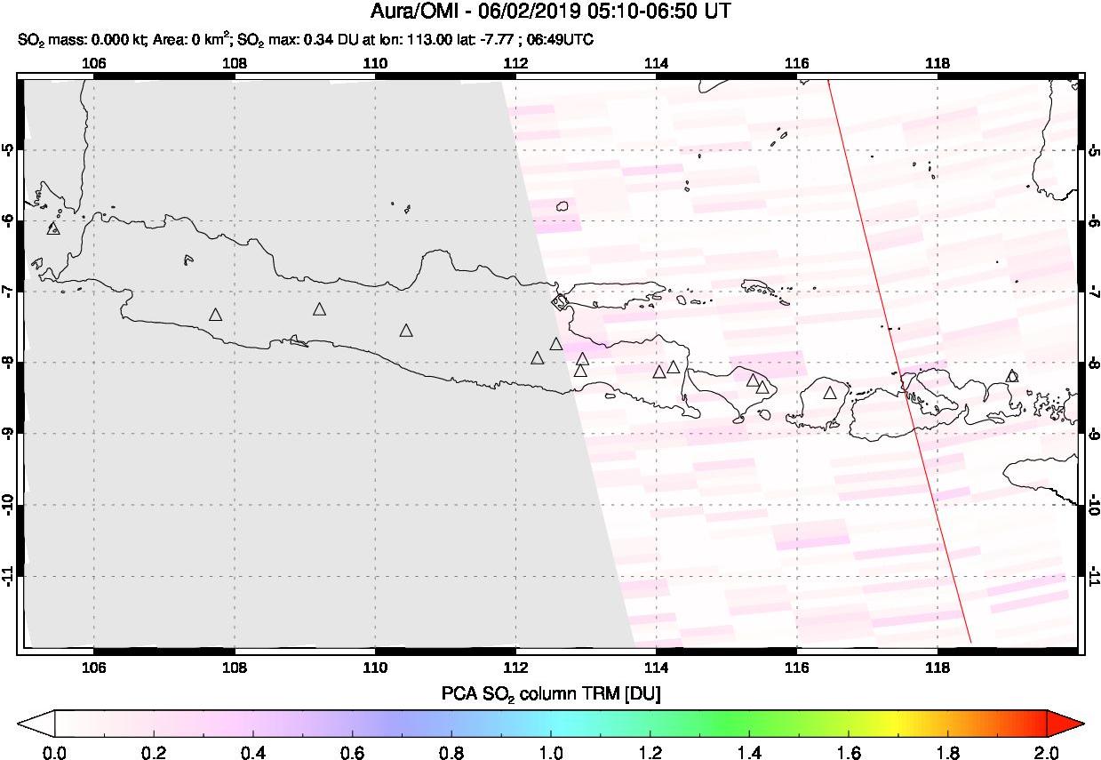 A sulfur dioxide image over Java, Indonesia on Jun 02, 2019.