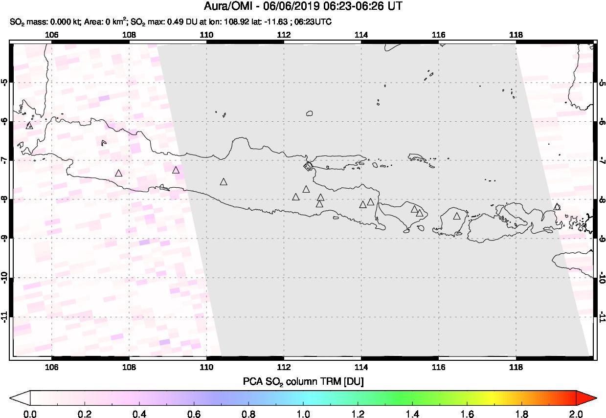 A sulfur dioxide image over Java, Indonesia on Jun 06, 2019.