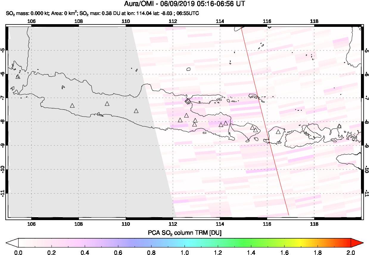 A sulfur dioxide image over Java, Indonesia on Jun 09, 2019.