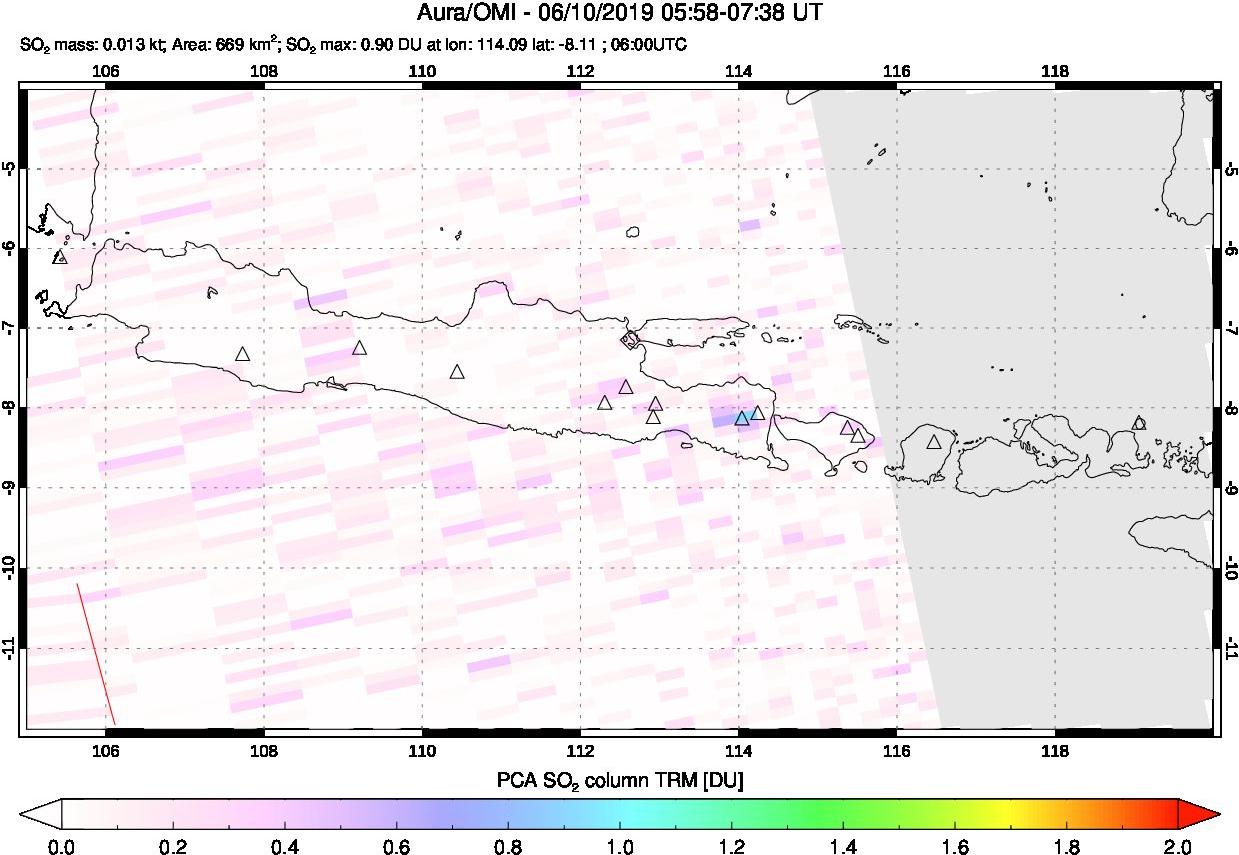 A sulfur dioxide image over Java, Indonesia on Jun 10, 2019.