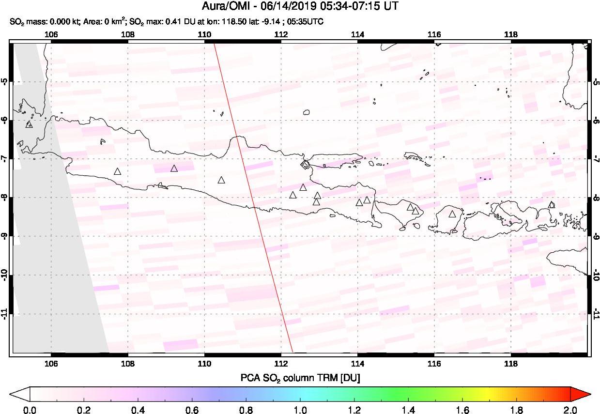 A sulfur dioxide image over Java, Indonesia on Jun 14, 2019.